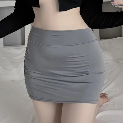 Minigonna attillata sottile sexy senza fodera Tinta unita Gonna corta trasparente per sollevamento fianchi a vita bassa Clubwear da donna