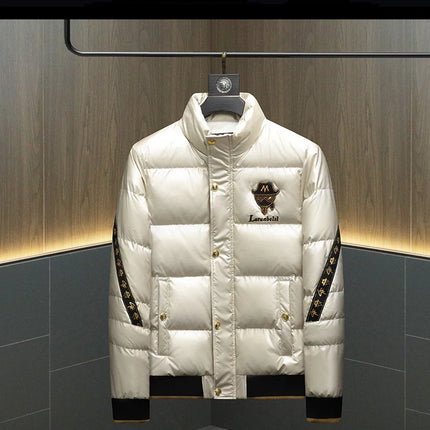 Winter White Duck Down Jacket Men's Light Luxury Trendy Leather Windproof Warm Down Jacket Men Brand Clothes Casual Puffer Coat