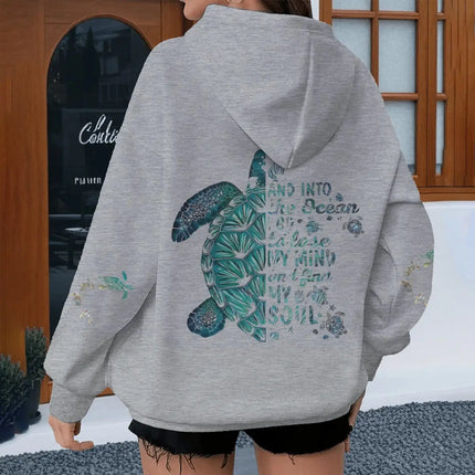 Turtle Vintage Hoodies "And Into The Ocean I Go" Women Men Turtle Lovers Gifts Sweatshirts Spring Lonng Sleeve Animal Hoodie