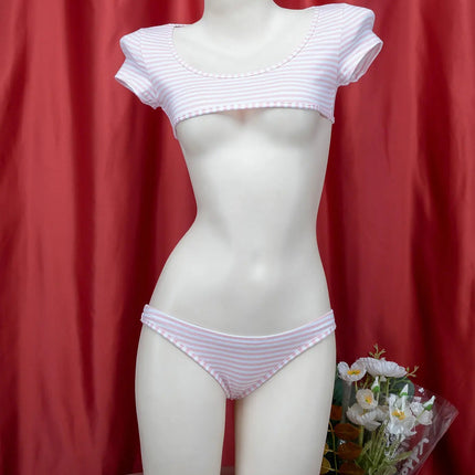 La biancheria intima giapponese della maglietta a righe Super corte imposta il Bikini uniforme delle ragazze del Costume Cosplay della scuola di stile a tre punti platinumshop