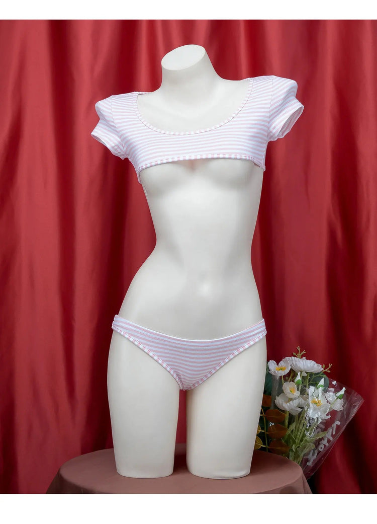 La biancheria intima giapponese della maglietta a righe Super corte imposta il Bikini uniforme delle ragazze del Costume Cosplay della scuola di stile a tre punti platinumshop