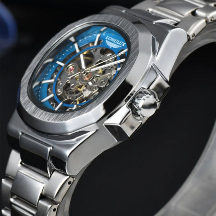 LONGLUX Men Automatic Mechanical Watch Luxury Watches Waterproof Skeleton Business Cheap Wholesale Stainless Steel Gift Watch