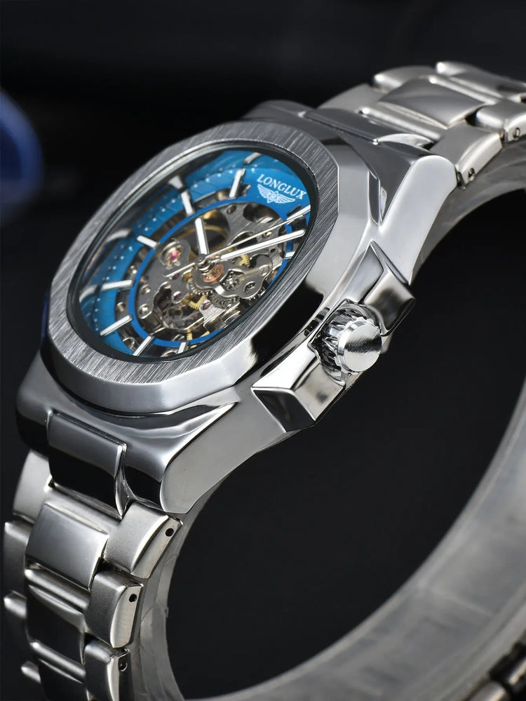 LONGLUX Men Automatic Mechanical Watch Luxury Watches Waterproof Skeleton Business Cheap Wholesale Stainless Steel Gift Watch