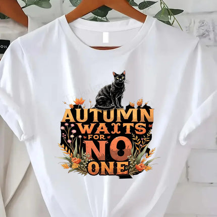 Comoda maglietta da donna con stampa strappata dalla maglietta autunnale con fragole |   Maglietta da donna Fall Harvest