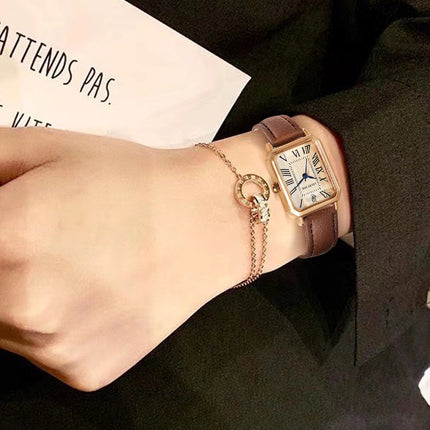 LUCKY FOX 2 pezzi confezione regalo di lusso leggera set braccialetto orologio orologio al quarzo quadrato da donna semplice e alla moda regalo del festival Reloj platinumshop