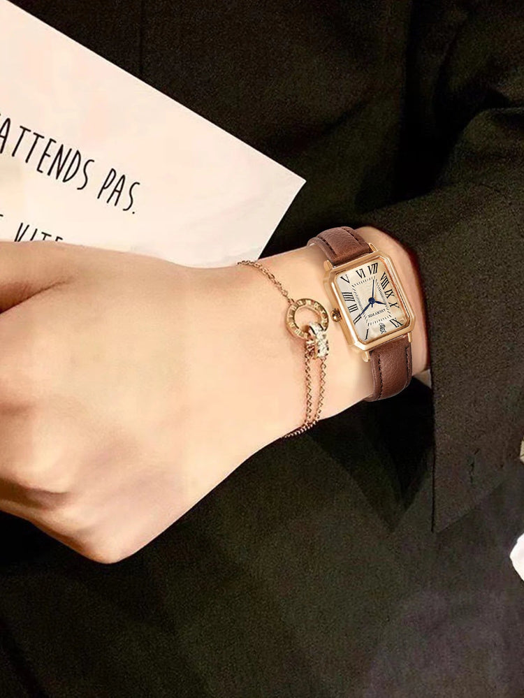 LUCKY FOX 2 pezzi confezione regalo di lusso leggera set braccialetto orologio orologio al quarzo quadrato da donna semplice e alla moda regalo del festival Reloj platinumshop