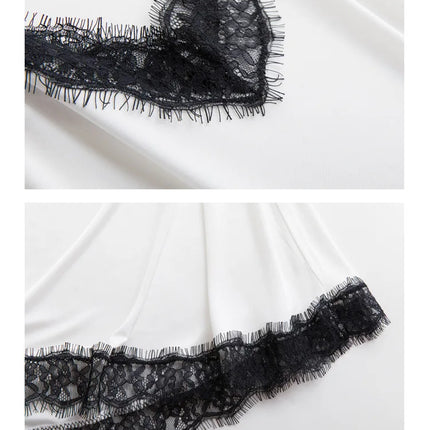 Abbigliamento primavera/autunno da donna 23% seta di gelso naturale allentato scollo a V pizzo slip camicia da notte tinta unita sexy abito base lavorato a maglia