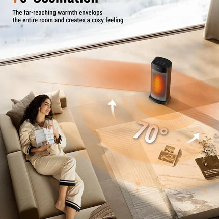 Portable Electric Heater with Remote Control 2000W PTC Ceramic Space Heater 16inch Oscillating Instant Warmth Quiet Air Blower Fan V0-Grade Fireproof Materials Overheat Protection Tilting Protection Home Appliance for Bedroom