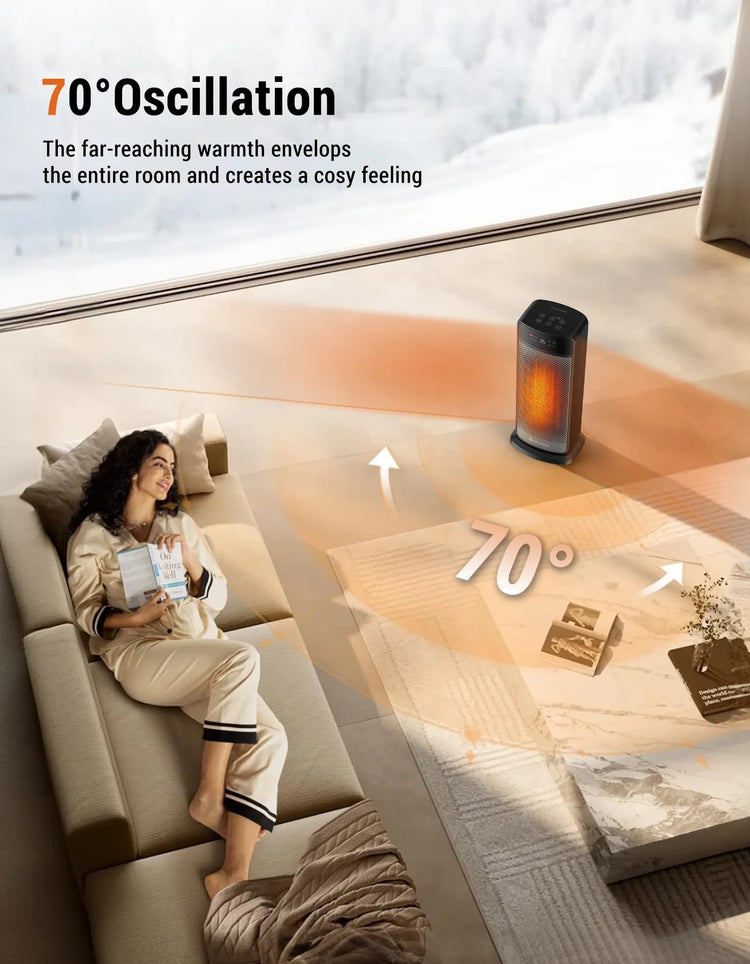 Portable Electric Heater with Remote Control 2000W PTC Ceramic Space Heater 16inch Oscillating Instant Warmth Quiet Air Blower Fan V0-Grade Fireproof Materials Overheat Protection Tilting Protection Home Appliance for Bedroom