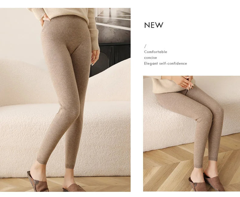 New Women's Cashmere Leggings Soft Comfortable Stretchy Solid Color Long Pants for Autumn Winter Season
