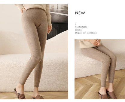 New Women's Cashmere Leggings Soft Comfortable Stretchy Solid Color Long Pants for Autumn Winter Season
