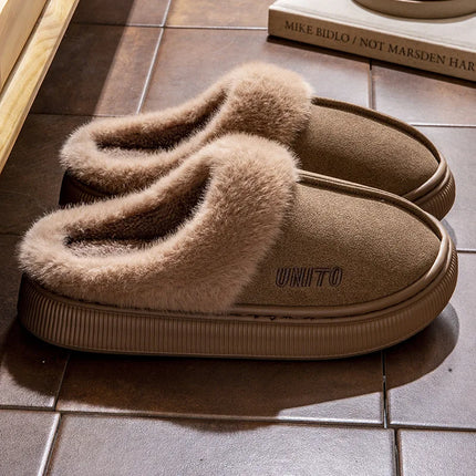Comwarm Winter Furry Women's Slippers Anti-slip Indoor Slides Thick Sole Cotton Slides Fuzzy Cozy Warm Outdoor Women's Slippers