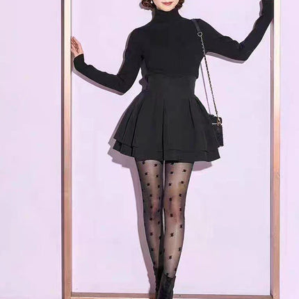 Lautaro Damen-Stufenminirock Frühling Sommer, Schwarz, Süß, Kawaii, Hohe Taille, Cutecore-Kleidung, Japanischer Modestil