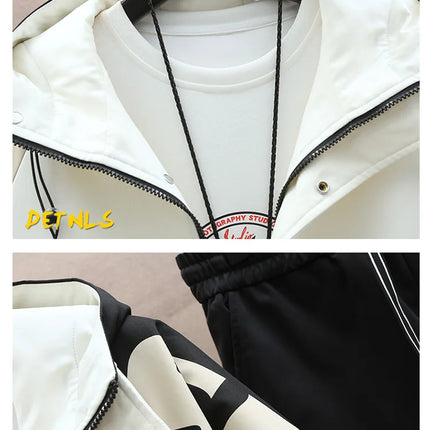 Spring Autumn Men Tracksuit Casual Joggers Hooded Sportswear Jackets Pants 2 Piece Sets Hip Hop Running Sports Suit