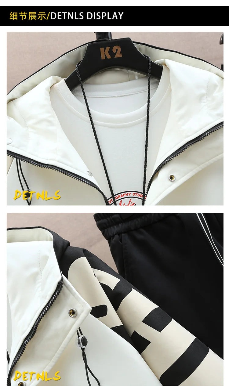Spring Autumn Men Tracksuit Casual Joggers Hooded Sportswear Jackets Pants 2 Piece Sets Hip Hop Running Sports Suit