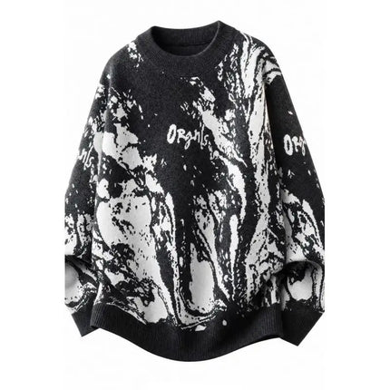 All-Over Floral Jacquard Pattern Pullover Sweater, Casual Crew Neck Knit Men's Pullover, Super Cool Winter Gift