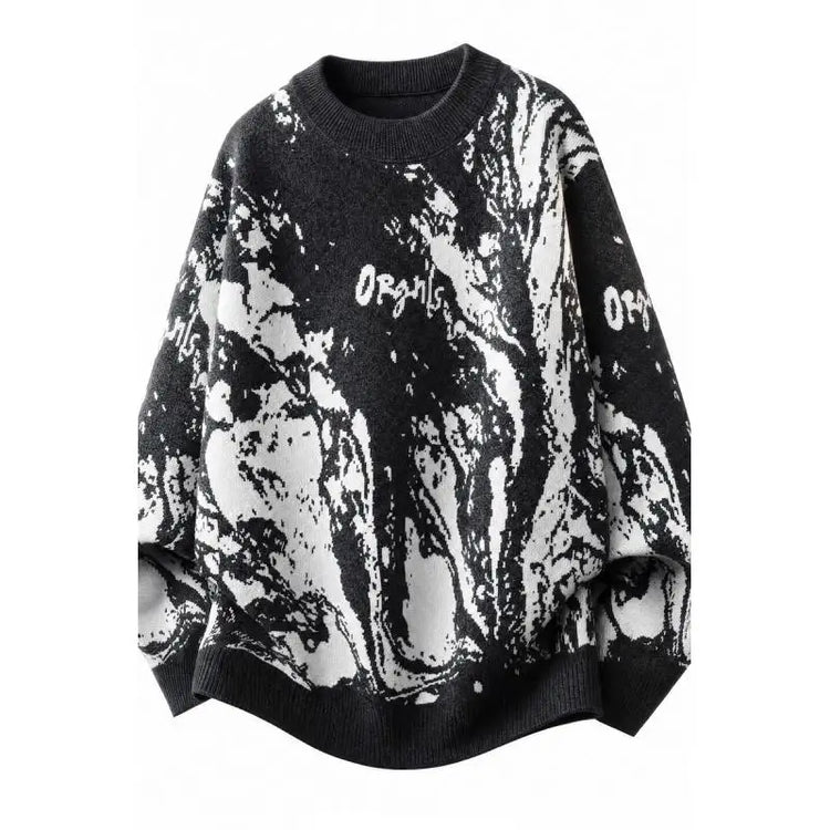 All-Over Floral Jacquard Pattern Pullover Sweater, Casual Crew Neck Knit Men's Pullover, Super Cool Winter Gift
