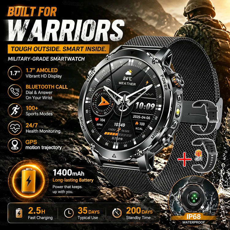Military Grade Sapphire Smart Watch HeartRate SO2 BT5.3 Call Custom dial Smartwatch for Men Breathable Band Sports watch 1400mAh