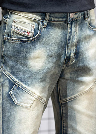 Pantaloncini di jeans da uomo estivi Retro moto cotone elastico moda jeans corti al ginocchio cerniera Hip Hop Rock Streetwear
