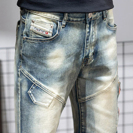 Pantaloncini di jeans da uomo estivi Retro moto cotone elastico moda jeans corti al ginocchio cerniera Hip Hop Rock Streetwear