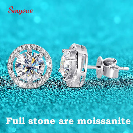 Smyoue 2CT Certified Moissanite Stud Earrings for Women Platinum Plating Sterling Silver Diamond Ear Studs Wedding Fine Jewelry PlatiNum