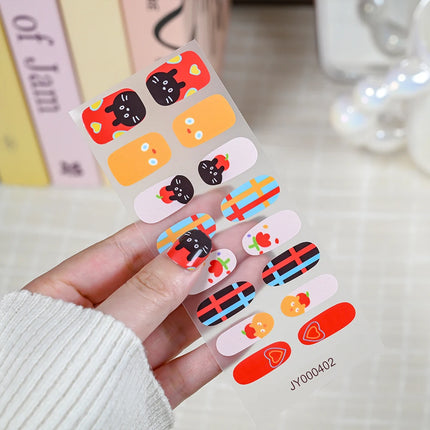 16Tips Semi Cured Leopard Print Gel Nail Stickers Chic Maillard Color Nail Strips Patch Self-adhesive UV Lamp Need Press On Nail