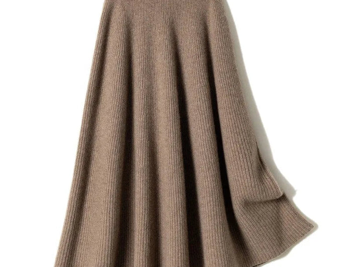 100% Pure Cashmere Over-The-Knee Mid-Length Knitted Skirt for Women, Autumn and Winter, 100% Pure Cashmere High-Waisted Slimming Base Umbrella Skirt, Thick for Commuting PlatiNum