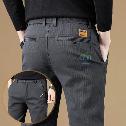 Autumn Winter Cotton Fabric Stretch Casual Pants Men Slim Fit Grey Black Korea Work Classic Brown Cargo Trousers Male 28-38