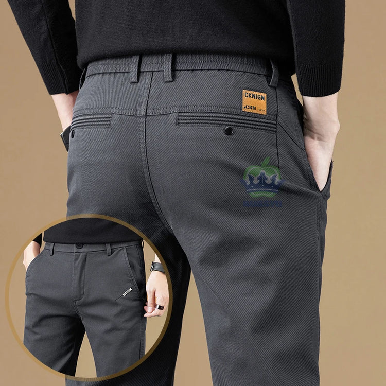 Autumn Winter Cotton Fabric Stretch Casual Pants Men Slim Fit Grey Black Korea Work Classic Brown Cargo Trousers Male 28-38
