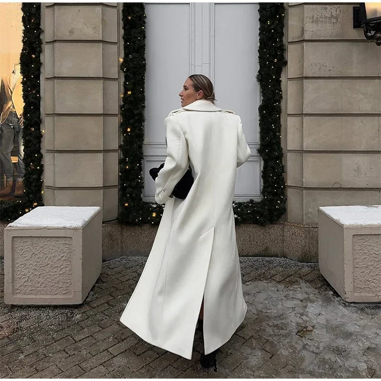 Fashion Solid Women's Wool Coat Lapel Double Breasted Button Long Sleeves Loose Coat Chic 2026 Autumn Winter New Street Wear