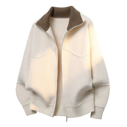 Autumn Winter Men's Sweater Zipper Cardigans Fashion Patchwork Turn Down Collar Casual Knitted Sweatercoat Men Warm Knit Jackets