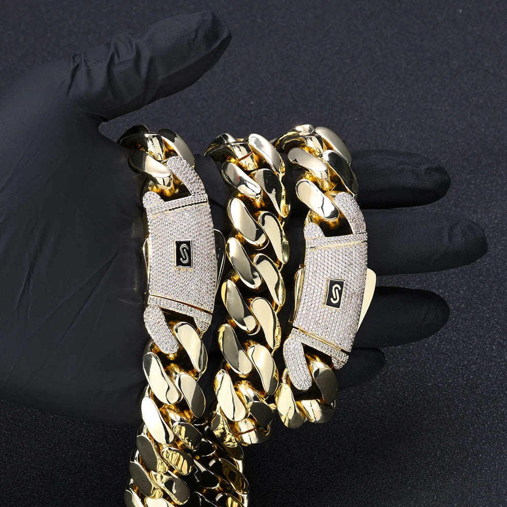 2025 Collana cubana Hip Hop dei nuovi uomini Bracciale Miami Primavera Zircone Fibbia Ottone Retro 14K Catena spessa Nero Logo personalizzato