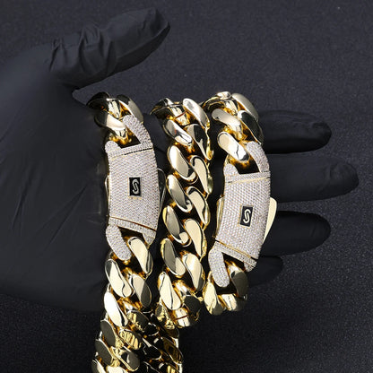 2025 Collana cubana Hip Hop dei nuovi uomini Bracciale Miami Primavera Zircone Fibbia Ottone Retro 14K Catena spessa Nero Logo personalizzato