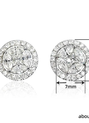 Hip Hop Female Earrings 925 Sterling Silver Small Round Shaped Earrings for Women Bling Zirconia Ear Fashion Statement Jewelry PlatiNum