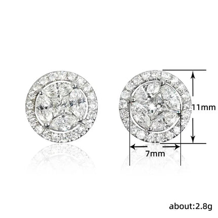 Hip Hop Female Earrings 925 Sterling Silver Small Round Shaped Earrings for Women Bling Zirconia Ear Fashion Statement Jewelry PlatiNum