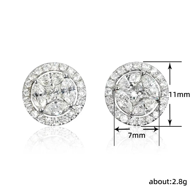 Hip Hop Female Earrings 925 Sterling Silver Small Round Shaped Earrings for Women Bling Zirconia Ear Fashion Statement Jewelry PlatiNum