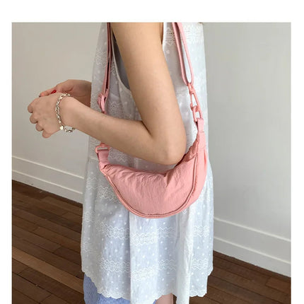 Simple Design Women's Messenger Bag Fashion Ladies Nylon Hobos Small Shoulder Bags Vintage Female Girls Purse Cloth Handbags PlatiNum