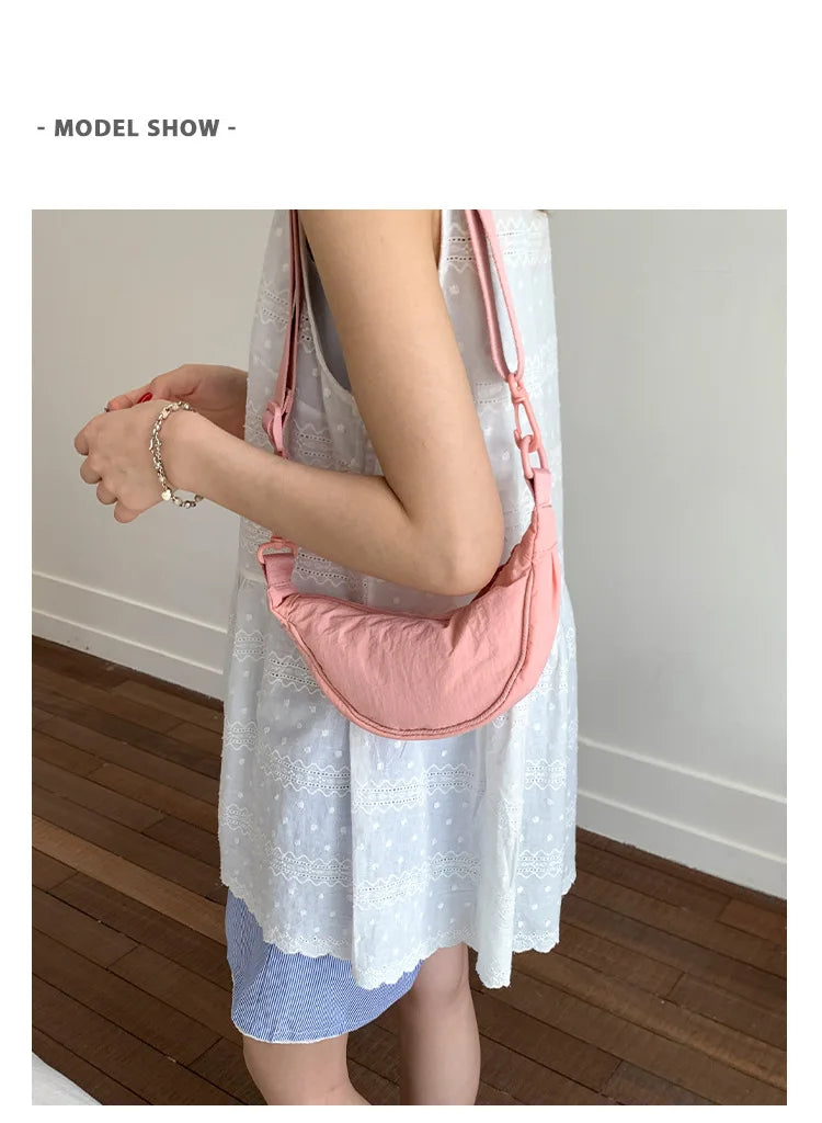 Simple Design Women's Messenger Bag Fashion Ladies Nylon Hobos Small Shoulder Bags Vintage Female Girls Purse Cloth Handbags PlatiNum
