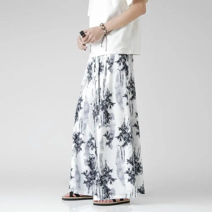 Pantaloncini da uomo casual larghi con stampa da spiaggia, in seta ghiaccio sottile, comodi, a gamba larga, stile Harajuku, streetwear