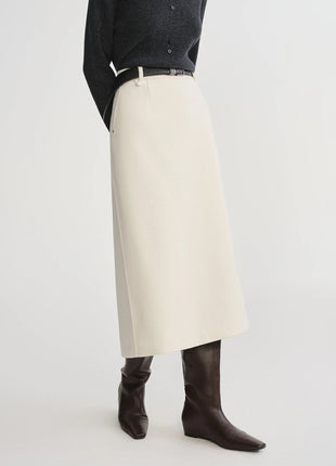 DUSHU Classic Long and Short Elastic Waist A-line Skirt 2025 Winter Skirt for Women Solid Simple Commuting Office Ladies College PlatiNum