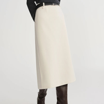 DUSHU Classic Long and Short Elastic Waist A-line Skirt 2025 Winter Skirt for Women Solid Simple Commuting Office Ladies College PlatiNum