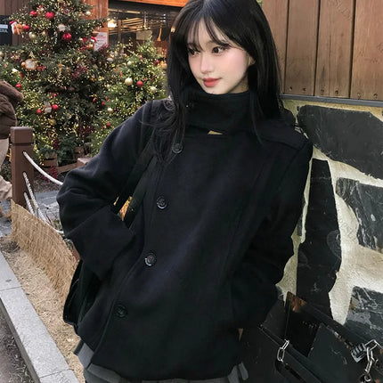 Street Autumn/Winter Solid Color Women's Turtleneck Coat Y2K Hip-Hop Retro Harajuku Cute Casual Fashion Versatile New Women Tops