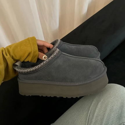 Tasman Winter Warm Wool Women's Tazz Classic Ultra Mini Platform Slippers Thick Sole Genuine Leather And Fur Snow Boots