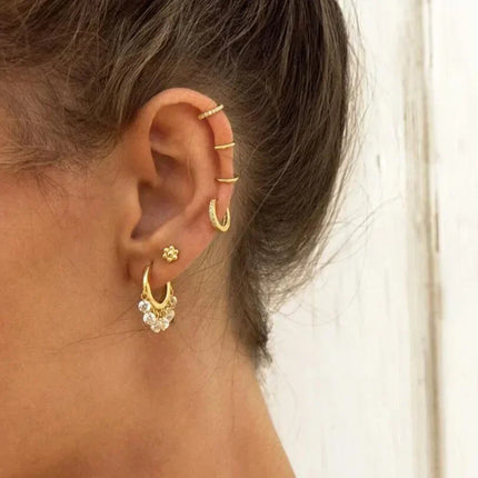 White Color Zircon Hoop Earrings 925 Sterling Silver Needle Cross/Star/Flower/Water Drop Pendant Gold Earrings Luxury Jewelry PlatiNum
