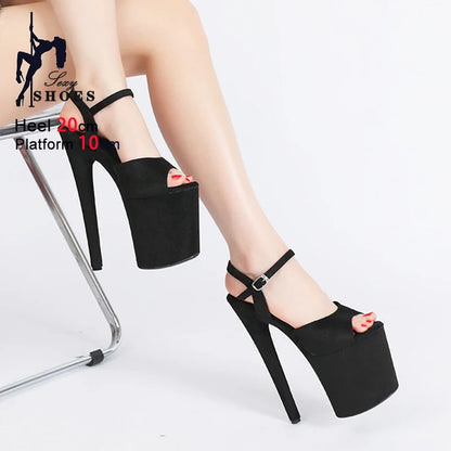 Purple Super High Heel Nightclub Stage Shoes Women 20CM Stiletto Suede Pole Dance Sandals Model Catwalk Show Summer High Heels