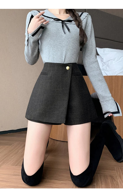 Autumn New Solid Woolen Shorts Skirt For Women 2025 New Fall Winter Small Fragrant Style Buttons Deco High Waisted Tweed Shorts