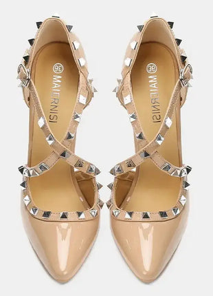 Sandali con tacco alto da donna con cinturino incrociato con rivetti Scarpe singole sexy con punta a punta per discoteca Modello di ospite di festa Passerella Cross Dressing platinumshop
