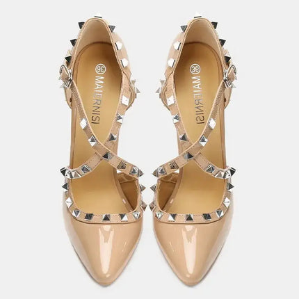 Sandali con tacco alto da donna con cinturino incrociato con rivetti Scarpe singole sexy con punta a punta per discoteca Modello di ospite di festa Passerella Cross Dressing platinumshop
