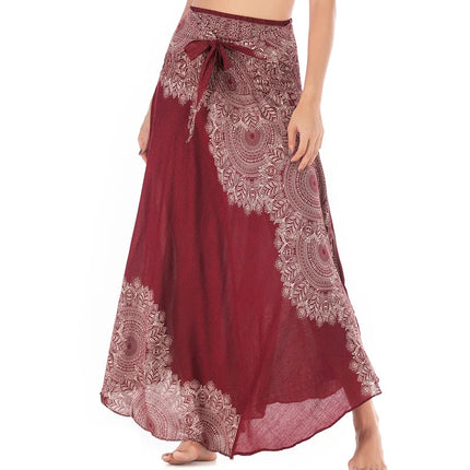 Boho Gonne Donna Rayon Beach Abito lungo Estate Bohemian Jupe Longue Femme Elastico in vita Stampa Fasciatura floreale Halter Hippie platinumshop