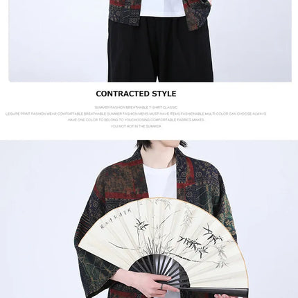 Camicie Uomo Yukata Cosplay Kimono Giapponese Retrò, Camicie Etniche Stampate da Uomo, Camicie in Lino Moda Donna, Blusa Oversize Haori